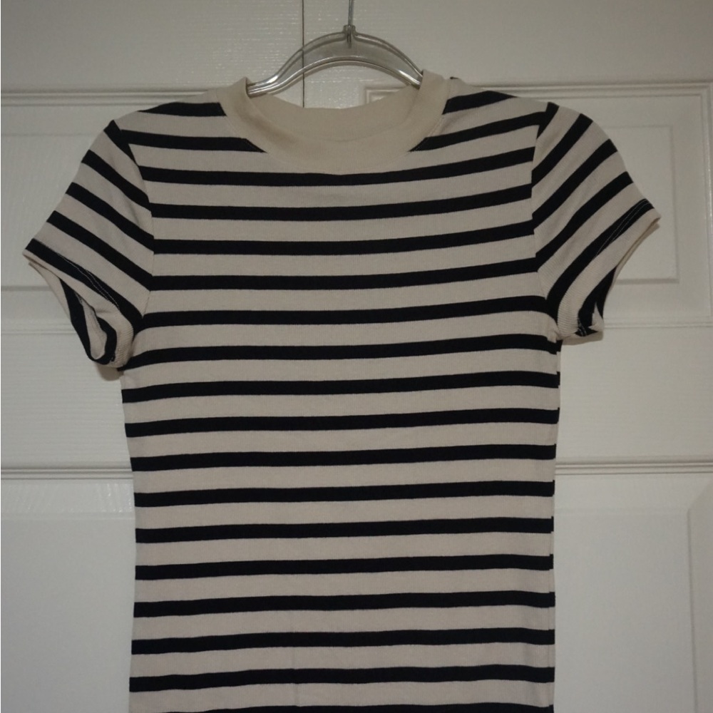 a new day Black and Cream Striped Short Sleeve Top